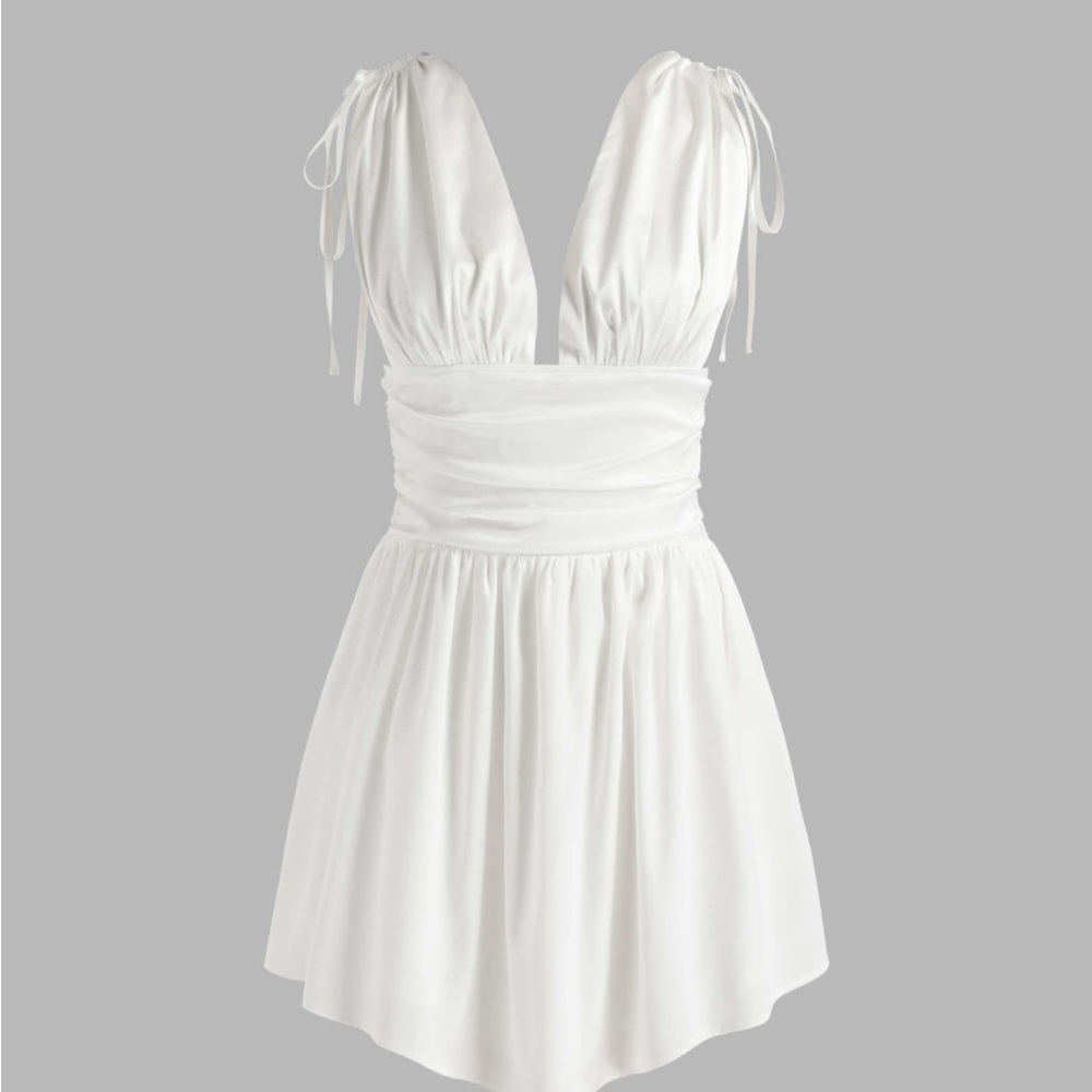Cider-  French Riviera Vacation Solid Satin Ruched Mini Dress